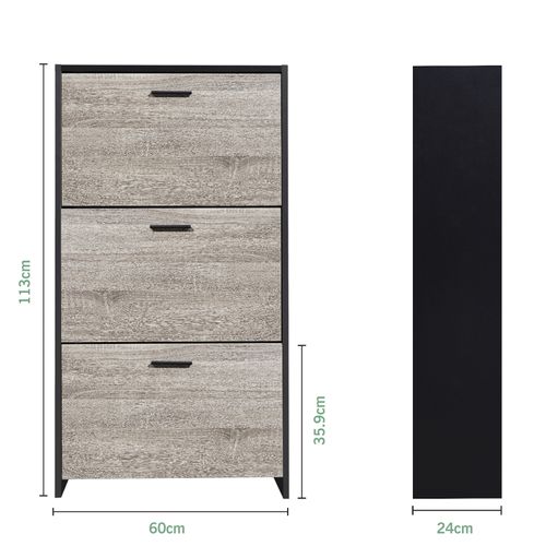 Meuble Rangement Chaussure 18 Paires - Pour Entree Couloir - 60x24x113 Cm - Noir Bois Clair