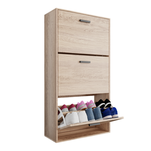 Meuble Rangement Chaussure 18 Paires - Pour Entree Couloir - 60x24x113 Cm - Bois Clair