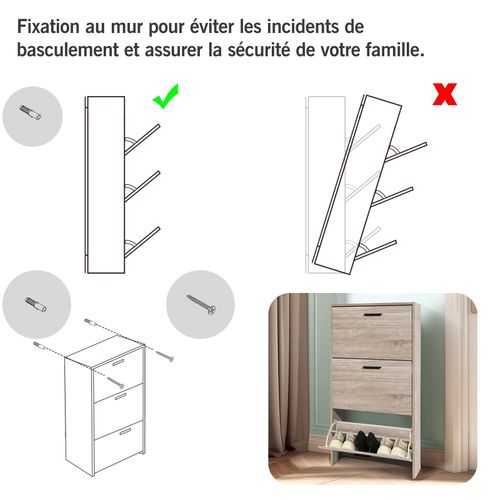 Meuble Rangement Chaussure 18 Paires - Pour Entree Couloir - 60x24x113 Cm - Bois Clair