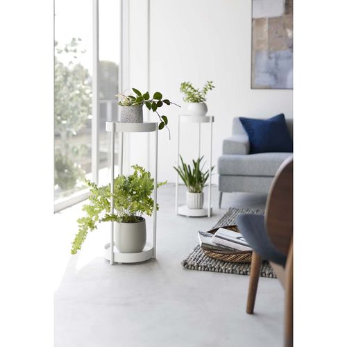 Support 2 Niveaux Pour Plantes Sur Roulettes Blanc