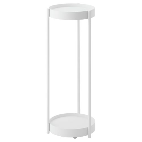 Support 2 Niveaux Pour Plantes Sur Roulettes Blanc