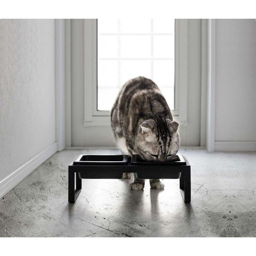 Double Gamelle Design Surélevée Pour Chat Tower Noir