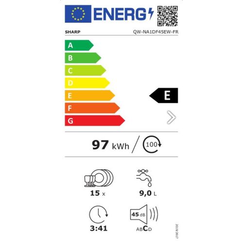 Lave-vaisselle 60 cm 15 couverts 45 dB - Qwna1df45ew