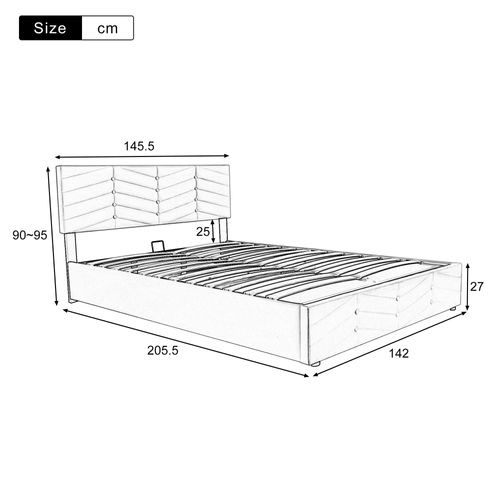 Lit Double Lit Coffre 140x200 Cm Tête De Lit Réglable En Hauteur, Velours, Beige, Sans Matelas
