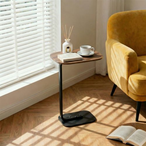 Table D’appoint 39x28x55,5 Cm, Bout De Canapé, Forme En C, Bois, Couleur Brun+noir, Pour Salon