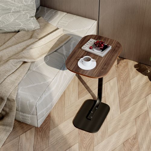 Table D’appoint 39x28x55,5 Cm, Bout De Canapé, Forme En C, Bois, Couleur Brun+noir, Pour Salon