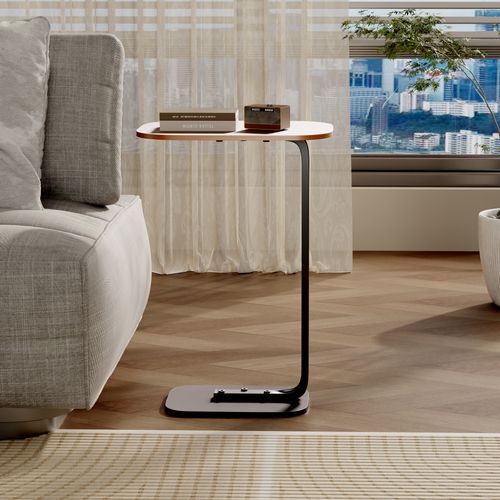 Table D’appoint 39x28x55,5 Cm, Bout De Canapé, Forme En C, Bois, Couleur Brun+noir, Pour Salon