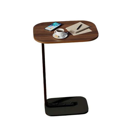 Table D’appoint 39x28x55,5 Cm, Bout De Canapé, Forme En C, Bois, Couleur Brun+noir, Pour Salon