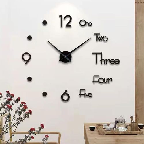 Horloge Murale Diy Acrylique Noire 130 Cm, Horloge Murale 3d Décorative Moderne