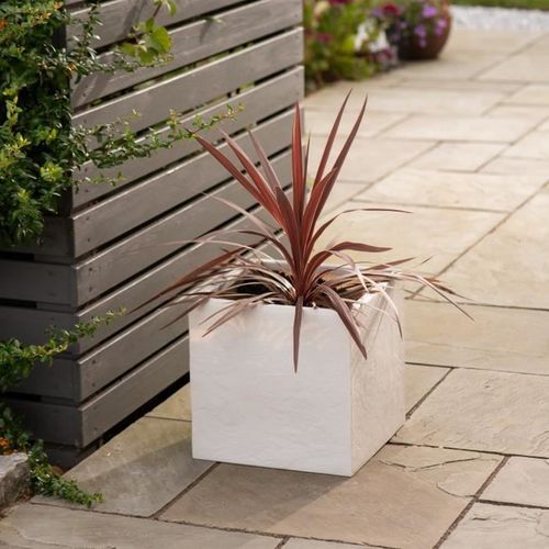 Pot De Fleur - L - Carré - Riven - Ø 38.5cm X 46.5cm H - Couleur Pierre