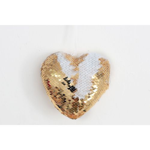 Décoration Pour Sapin De Noël En Sequin Coeur - Diam 13 Cm - Doré