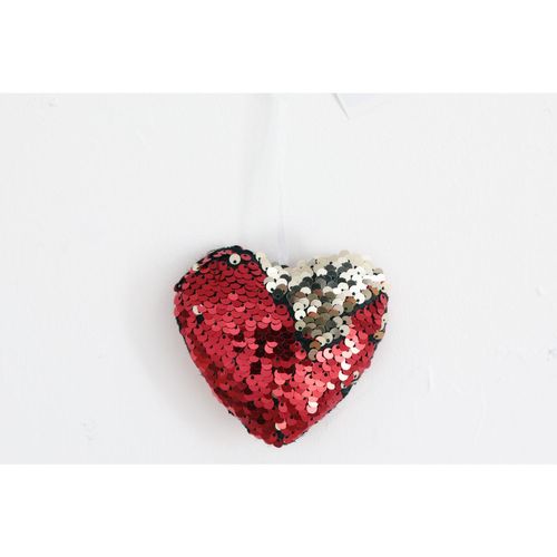 Décoration Pour Sapin De Noël En Sequin Coeur - Diam 9 Cm - Rouge