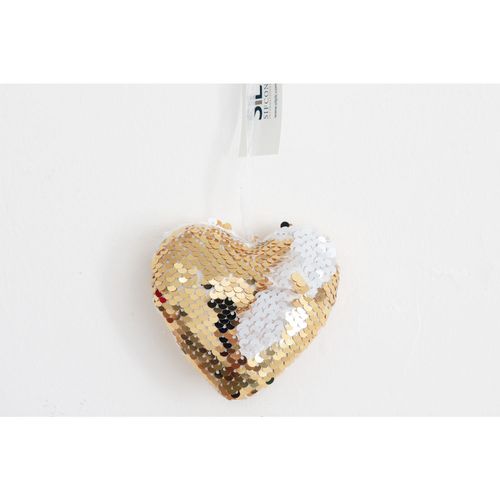 Décoration Pour Sapin De Noël En Sequin Coeur - Diam 9 Cm - Doré