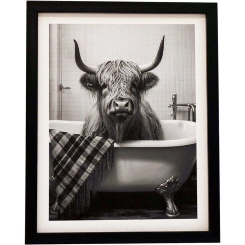 Tableau Décoratif Noir Et Blanc Cow Bath 20 X 25 Cm