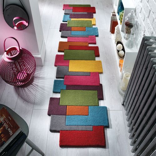 Tapis De Couloir Graphique En Laine Collage - 60x230cm