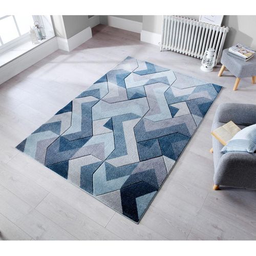Tapis Contemporain Effet 3d Graphique Pour Salon Aurora Bleu Jeans 160x230