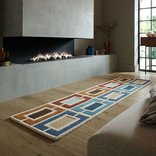 Tapis En Laine De Couloir Blocks Retro - 60x230cm