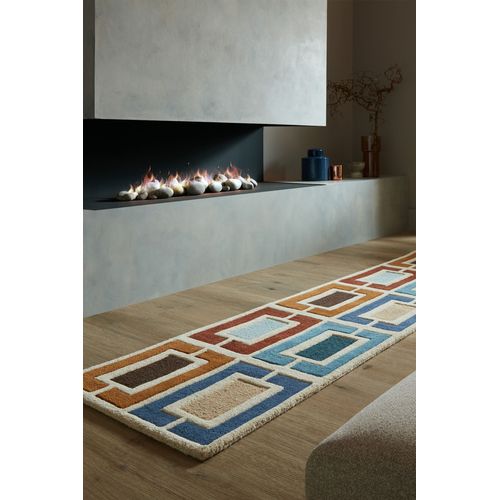 Tapis En Laine De Couloir Blocks Retro - 60x230cm