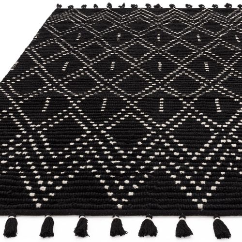 Tapis De Salon Nejd En Laine - Noir - 160x230 Cm