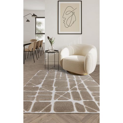 Tapis De Salon Tissé Plat Fjord En Polyester - Marron - 80x150 Cm