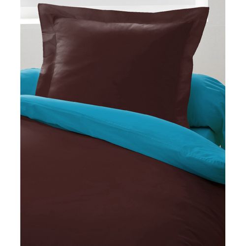 Bicolore Parure De Couette 100% Coton - Chocolat - 140x200 Cm