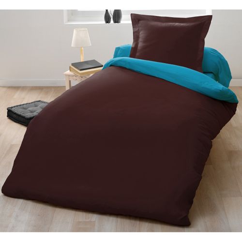 Bicolore Parure De Couette 100% Coton - Chocolat - 140x200 Cm