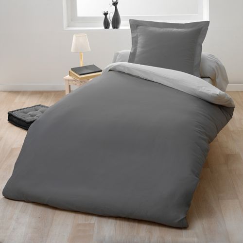 Bicolore Parure De Couette 100% Coton - Gris - 140x200 Cm