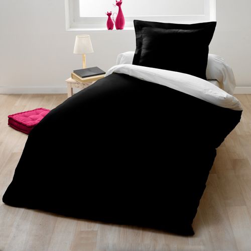Bicolore Parure De Couette 100% Coton - Noir - 140x200 Cm