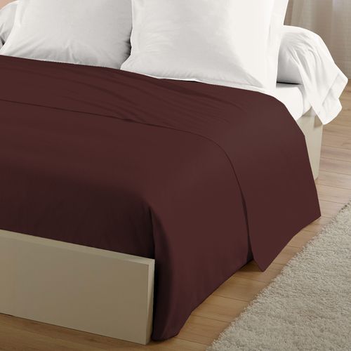 Drap Plat Uni 100% Coton - 57 Fils - Chocolat - 180x290 Cm - 1 Personne
