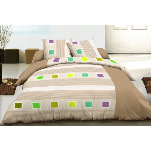 Squares Parure De Couette 100% Coton - Beige - 220x240 Cm