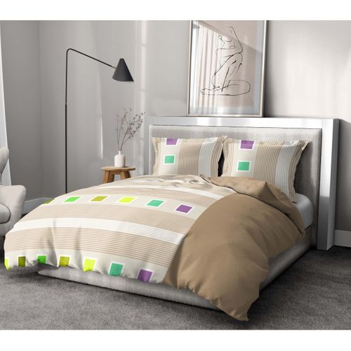 Squares Parure De Couette 100% Coton - Beige - 220x240 Cm