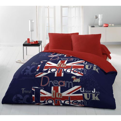 Dream In London Parure De Couette Microfibre - Bleu - 220x240 Cm