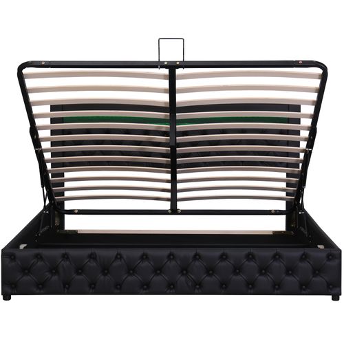 Lit Coffre Lit Double Rembourré 140x200 Cm Avec LED Et Sommier à Lattes, Pu, Noir, Sans Matelas