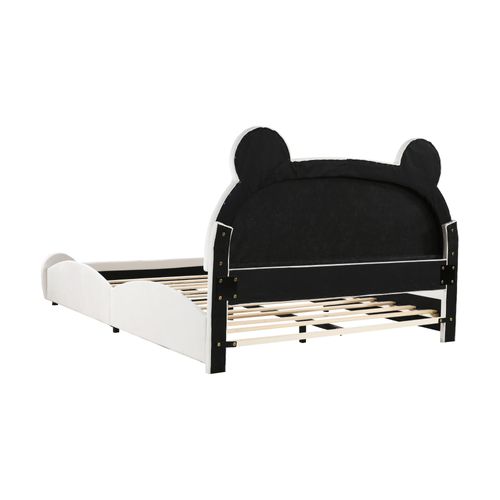 Lit Double Adulte Lit Rembourré, 140 X 200 Cm, Avec Sommier à Lattes, Velours, Blanc, Sans Matelas