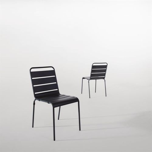 Chaise à Lattes En Acier Grise - Lot De 4 -