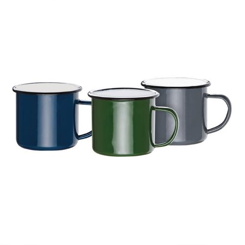 Mug En Acier Émaillé Vert Et Noir 350 Ml - Lot De 6 -