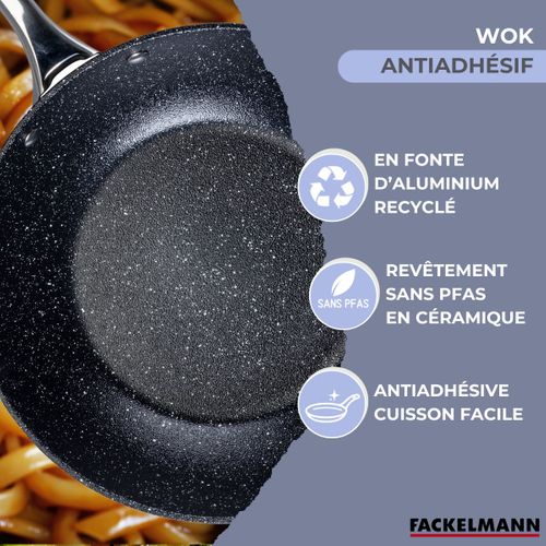 Wok 28 Cm Fonte Aluminium Revêtement Antiadhésif Céramique Sans Pfas