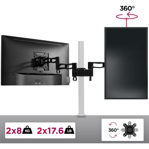 Dm35p2 Bras Pour 2 Écrans - Equivalent Du Dm352 Sans Potence - Compatible Avec Les Potences Duronic