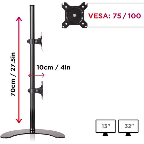 Dm15d2v2 Support 2 Écrans Sur Socle - Hauteur Ajustable - Compatible Vesa 75 100