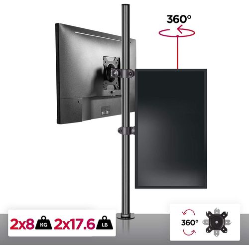 Dm15v2 Support 2 Écrans - Modèle Avec Pince - Hauteur Ajustable - Compatible Vesa 75 100