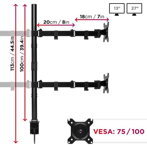 Dmt154 Bras Pour 4 Moniteurs D'ordinateur - Support D'écrans PC Articulé Avec Potence 100 Cm