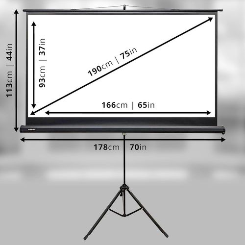 Ecran De Projection De 75 Pouces 166 X 93cm Toile De 190cm Duronic Tps75 16:9