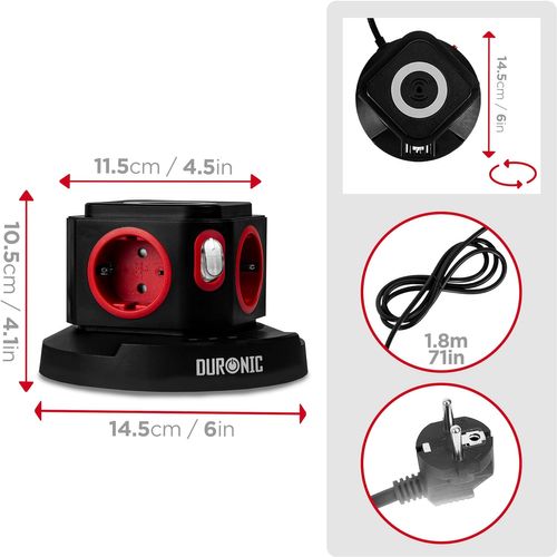 Tour Multiprise 4 Prises 3 Ports USB Et Recharge Sans Fil Parasurtenseur Câble De 1,8 M Duronic Et4w