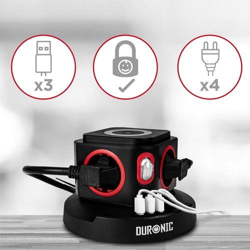 Tour Multiprise 4 Prises 3 Ports USB Et Recharge Sans Fil Parasurtenseur Câble De 1,8 M Duronic Et4w