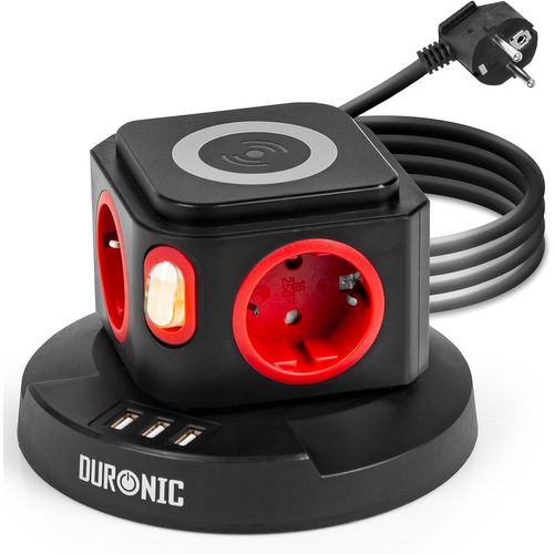 Tour Multiprise 4 Prises 3 Ports USB Et Recharge Sans Fil Parasurtenseur Câble De 1,8 M Duronic Et4w