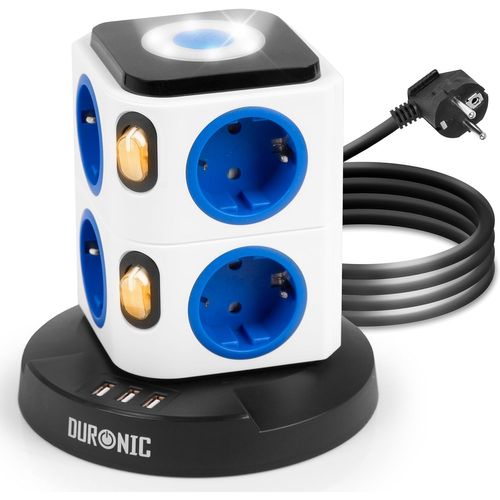 Tour Multiprise 8 Prises 3 Ports USB-a Veilleuse Tactile Parasurtenseur Câble De 1,8 M Duronic Et8l