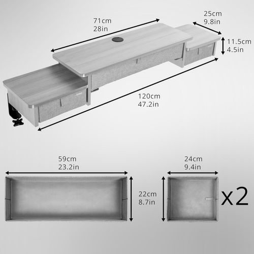 Dd4 Gy Planche De 120 Cm Avec 3 Tiroirs Pour Bureau