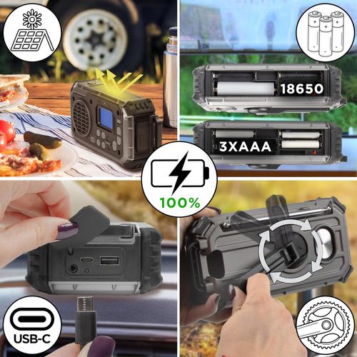 Sdab1 Radio Portable Dab+ Avec Batterie Ou 3 Piles Aaa Recharge Solaire Alamre Sos