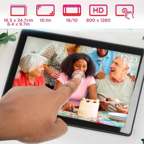 Frameo Pf1d Bk Cadre Photo Numérique Connecté Ecran Tactile 10,1 Pouces Lecteur Photo Vidéo