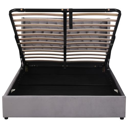 Lit Coffre 140x200 Cm En Velours Gris Foncé Avec Tête De Lit Et Sommier